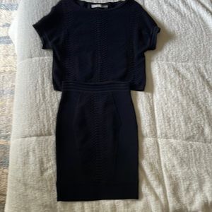 Ramy Brook coordinating top and skirt - black with snakeskin texture.